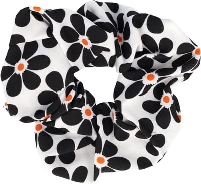 Haarsoires Haarelastiek Scrunchie – Bloemenprint – Gladde Stof – Wit Zwart - Haarkrinkel - Haar Elastiek met Stof - Zacht & Haarvriendelijk