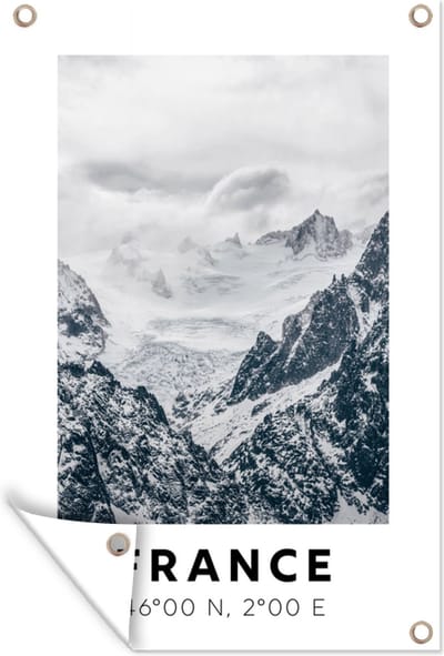 Muurdecoratie Frankrijk - Bergen - Sneeuw - 120x180 cm - Tuinposter - Tuindoek
