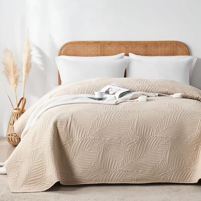 Sprei 170x210 cm,Ultrasone Sprei Beige,Licht,Zacht en Makkelijk Schoon te Maken,Dubbelzijdig,Bedbedekking met Bladerenpatroon,Ideaal voor Alle Seizoenen,Voor Bed en Bank