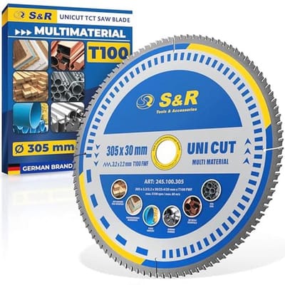Multifunctioneel Cirkelzaagblad 305 x 30 mm - 100 TCT-tanden voor Hout, Kunststof, en Aluminium