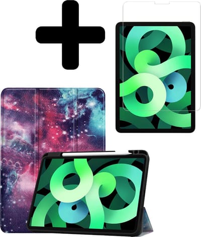 Hoes - Geschikt voor Apple iPad Air 4 (2020) - 10.9 inch - 4e Generatie - Met Screenprotector - Trifold Bookcase - Hard Cover Case - Met Uitsparing Geschikt voor Apple Pencil - Hardcover Book - Tablet Hoesje - Galaxy