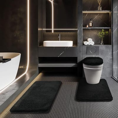 Badkamertapijt set - Toiletmatten - Badkamer Decoratie - Antislip Achterkant - 3-delig - Zwart