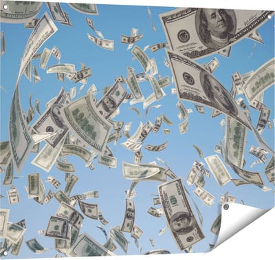 Gards Tuinposter Dollarbiljetten in de Lucht - Geld - 100x80 cm - Tuindoek - Tuindecoratie - Wanddecoratie buiten - Tuinschilderij