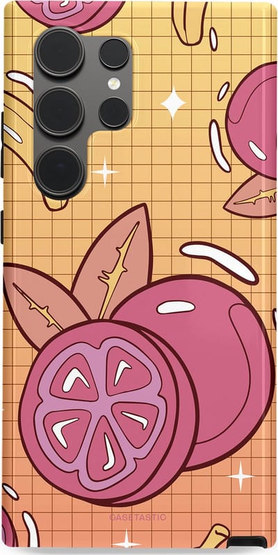 Casetastic Hoesje Geschikt voor Samsung S24 Ultra - Stijlvolle Beschermende Duo-layer Case - Fruitige bananen ruitjes