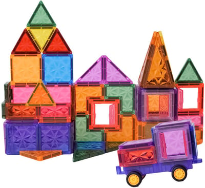 Speelgoedtopdeals – Magnetische tegels Regenboog – 60-delig – diverse vormen – 5,5 cm - Montessori Speelgoed – Bouwstenen