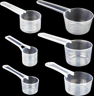 6-Piece Transparent Measuring Spoon Set with Scale - Grammeter for Coffee, Washing Powder - Protein Dispenser for Chef and Home .