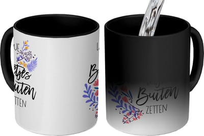 Magische Mok - Foto op Warmte Mokken - Koffiemok - Laten we de bloemetjes buiten zetten - Spreuken - Quotes - Magic Mok - Beker - 350 ML - Theemok - Mok met tekst