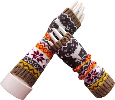 Winterse polswarmers - Lange handschoenen met print - Armwarmers - Gebreide vingerloze handschoenen - One size - CHPN
