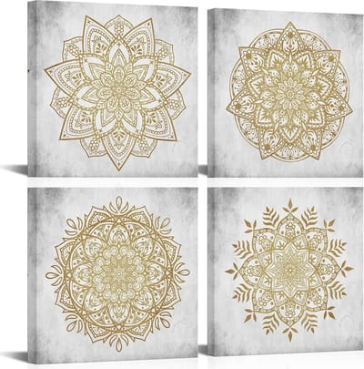 Mandala Muurkunst Set - Bohemian Bloem Prints - Woonkamer Decoratie - Set van 4 Stukken - 12x12 Inch