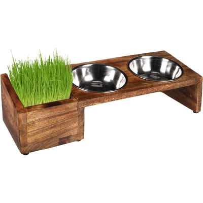 Flamingo Lela Duo Dinner Staander - Eet- En Drinkpot Katten - Eet- En Drinkpot Set Lela Met Bak Voor Kattengras 2x375ml 13cm - 1st - 132939 - 1st