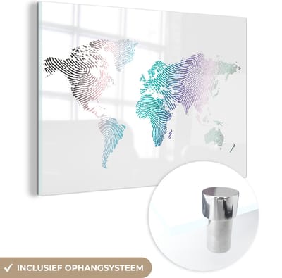 ® Glasschilderij 180x120 cm - Schilderij acrylglas - Wereldkaart - Abstract - Kleuren - Kids - Jongens - Meisjes - Foto op glas - Muurdecoratie woonkamer - Wanddecoratie slaapkamer - Schilderijen