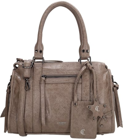 Charm London Berlin Handtas - Voorvak - Achtervak - Schouderband - Pasjesetui - Bagcharm - Dames - Taupe