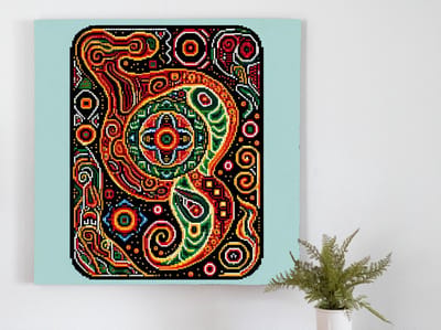 Pixel art aboriginal schilderij | Abstracte digitale interpretatie van traditionele Australische Aboriginal kunststijl Kunstwerk | Kunst - 80x80 centimeter op Forex | Foto op Forex