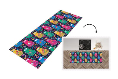 Keukenloper - Loper keuken - Kat - Regenboog - Bloemen - 150x50 cm - Keukenloper vinyl