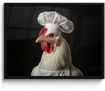 Poster in lijst - Fotolijst 70x50 cm - Posters - Kok - Rood - Kip - Posterlijst zwart - Decoratie - Wanddecoratie woonkamer - Muurdecoratie slaapkamer