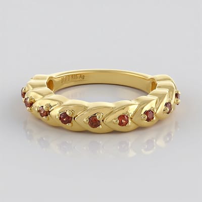 Cavill - Vergulde Zilveren Ring met 10 Cambodjaanse Oranje Zirkonen 0,318 ct - Ronde Steentjes - Elegante Dames Ring - Sprankelend Design