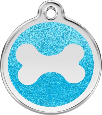 Red Dingo hondenpenning 30 mm bot glitter aqua
