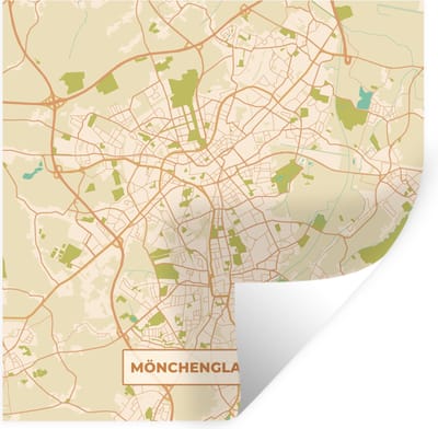 Muurstickers - Sticker Folie - Mönchengladbach - Vintage - Kaart - Plattegrond - Stadskaart - 100x100 cm - Plakfolie - Muurstickers Kinderkamer - Zelfklevend Behang XXL - Zelfklevend behangpapier - Stickerfolie
