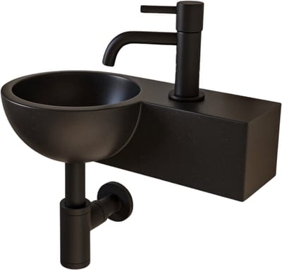 AquaVik Fonteinset Tømm Natuursteen Kraan Rechts Mat Zwart Kraan 40x23x8cm