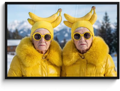 Poster in lijst - Fotolijst 120x80 cm - Posters - Vrouwen - Bananen - Geel - Posterlijst zwart - Decoratie - Wanddecoratie woonkamer - Muurdecoratie slaapkamer