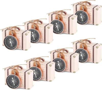 20 Stuks Vintage Kraft Papieren Candy Dozen, Mini Koffer Favorieten Dozen voor Bruiloft, Babyshower en Feestdecoratie met Kompas en Jute Touw