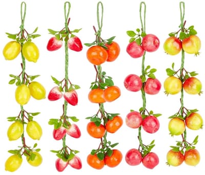 Dailygoods- Decoratieve Kunstfruit Set van 5 - Nep Fruit - Hangende Decoratie - Bruiloft/Achtergrond - Schuimstof - Kleurige Vruchten - Nepfruit