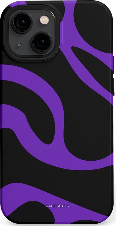 Casetastic Hoesje Geschikt voor Apple iPhone 13 Mini Magsafe - Stijlvolle Beschermende Duo-layer Case - Golven van Paars en Zwart