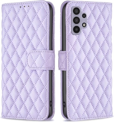 BINFEN Hoesje - Geschikt voor Samsung Galaxy A32 5G Hoesje - BINFEN Rhombus Book Case - Lila