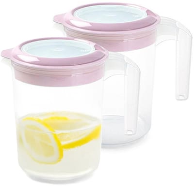 Plasticforte Sapkan / Schenkkan karaf met deksel - 2x - 1500 ml - roze - kunststof - met mix en navul deksel