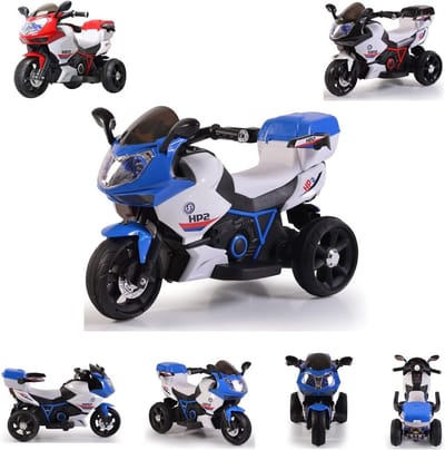 Elektrische Kinder Motorfiets Blauw met Muziek en Speelgoedmand 3+ jaar