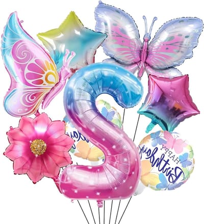 Vlinderdecoratie 2e verjaardag - Meisjes vlinder-folieballon en verjaardagsdecoratie - 2 jaar meisje met vlinder ballonnen voor themafeest