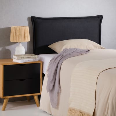 Hoofdbord NERINA 90 cm met houten poten en stoffen bekleding – Zwart