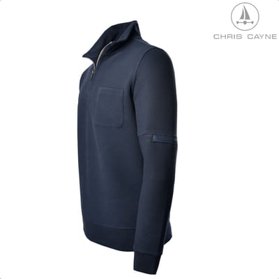 Chris Cayne heren sweatshirt - L - donkerblauw - borstzak - structuur - zakje op mouw - korte rits