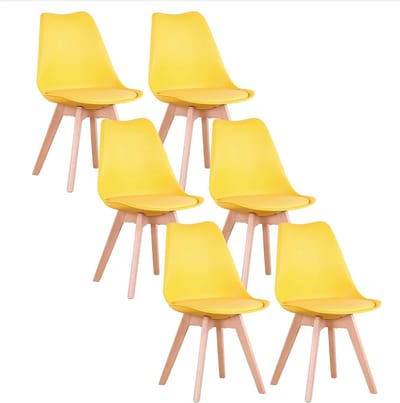 NaevaMi Eetkamerstoelen - Eetkamerstoelen Set van 6 - Eetkamerstoelen met Houten Poten - Modern en Minimalistisch - Pu Gewatteerde Zitting - Beukenhout Benen - Nordic Stoel Voor Keuken Woonkamer/Eetkamer - Geel