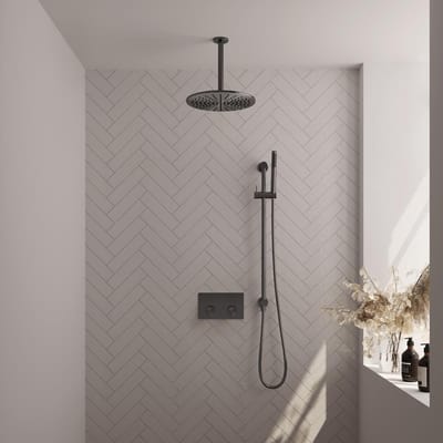 Brauer Gunmetal Carving Thermostatische Regendoucheset Inbouw - Hoofddouche 30 cm - Met Drukknoppen - Handdouche Staaf - Doucheslang - Geintegreerde Glijstang - Gunmetal