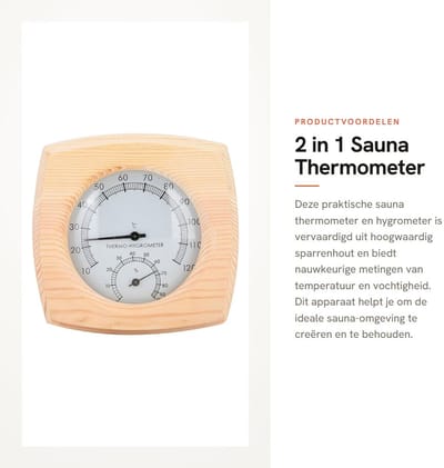 Dailygoods- Thermometer Hygrometer Houten - Dual-functie - Vochtigheidsindicator - Explosiebestendig - Sauna - Stevig Sparrenhout - Sauna Meter