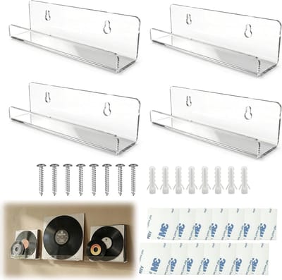 Set van 4 Vinyl Platen Wandmontage, Acryl Wandhouder voor Vinyl, Inclusief Bevestigingsmaterialen, Perfecte Wanddecoratie voor Slaapkamer en Woonkamer