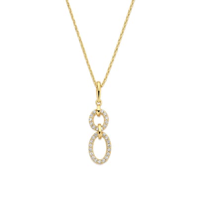 New Bling 9NBG-0765 Gouden ketting met Hangertje - Ovaaltjes - Zirkonia - 15x6mm - Ankerschakel - 39+3+3cm - 14 Karaat - Goud