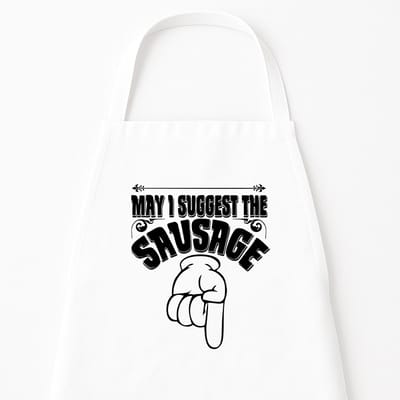 Keukenschort "May I suggest the sausage" Zwart | Cadeau voor Hem | Kerstcadeau Man