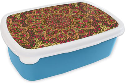 Broodtrommel Blauw - Lunchbox - Brooddoos - Patroon - Mandala - Planten - 18x12x6 cm - Kinderen - Jongen