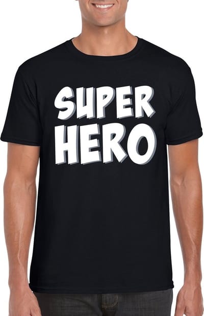 Fun tekst t-shirt Superhero voor heren - Zwart S