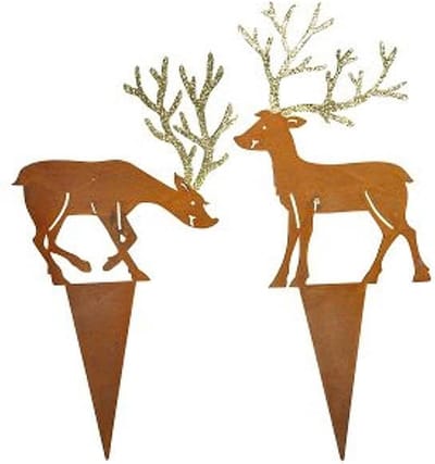 Decoratieve Plug Set van 2 Herten in Roestkleur - Metalen Kerstdecoratie voor Herfst en Winter, 23 cm Hoog