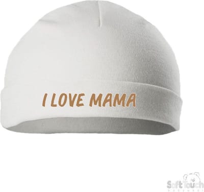 Soft Touch Mutsje Rolmutsje Bedrukt "I Love Mama" Wit/Cappuccino Maat New Born Maat 56