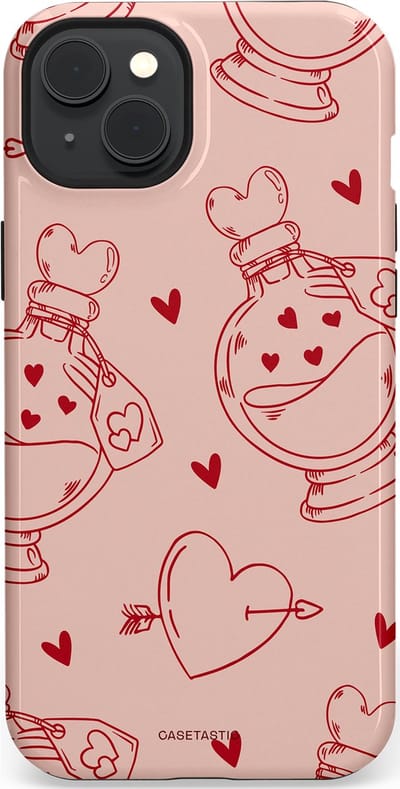 Casetastic Hoesje Geschikt voor Apple iPhone 15 Plus Magsafe - Stijlvolle Beschermende Duo-layer Case - Zoete Liefdesflirt - Roze Rood - Pafrum - Love You - Valentijn