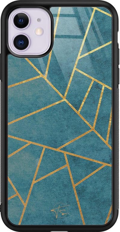 Hoesje geschikt voor iPhone 11 - Abstract blauw - Luxe Hard Case - Print - Blauw - Mooie Telefoonhoesjes