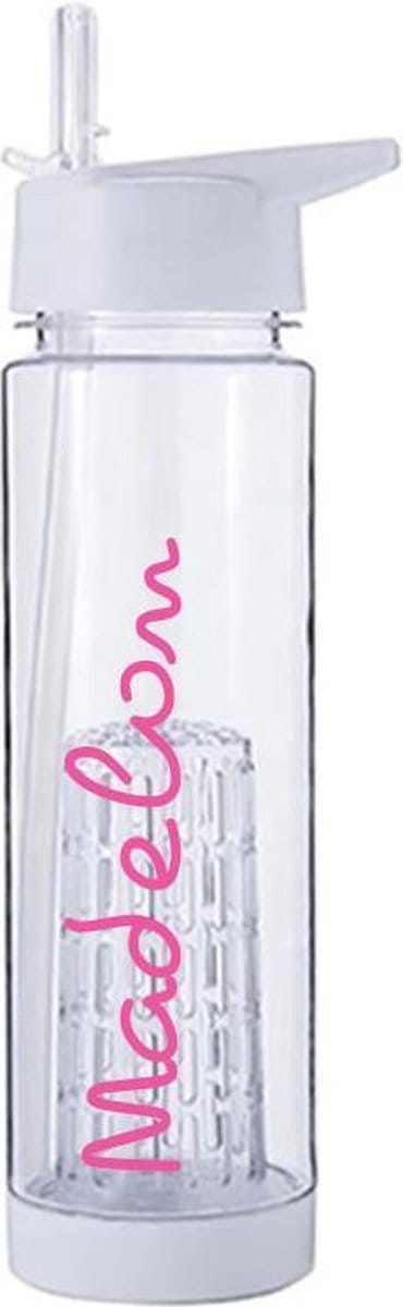 LaCardia Waterfles met Eigen Naam 700 ml - Drinkfles met Fruitfilter & Tijdmarkering - BPA vrij - Drinkbus Voor Kinderen en Volwassenen - Sportfles & Travel mug - Transparant