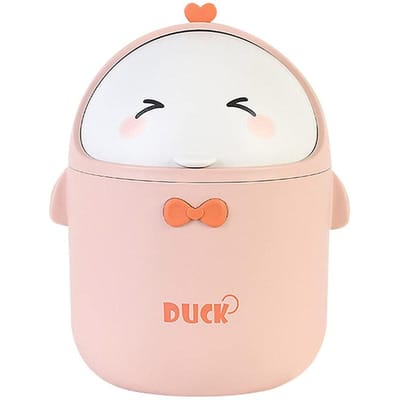 Mini poubelle de bureau avec couvercle, portable, mignonne, design dessin animé, idéale pour la chambre à coucher, le bureau, la voiture, la papeterie rose