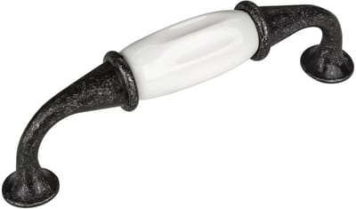 Meubelgreep JOHANNA Boorgatafstand 96 mm Antiek-zilver-wit Porseleingreep van SOTECH
