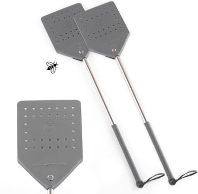 Brute Strength - Leren vliegenmepper - Grijs - 2 stuks - Vliegenvanger - Vliegenmeppers - Leer