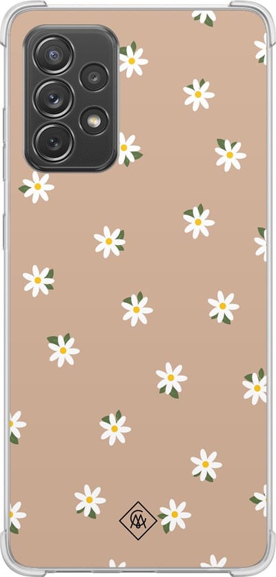 Casimoda® hoesje - Geschikt voor Samsung Galaxy A52 5G - Sweet Daisies - Shockproof case - Extra sterk - TPU/polycarbonaat - Bruin/beige, Transparant